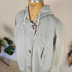 90's IZZI Light Blue Denim Jacket with Hoodie _ Light Weight , Multi - Pockets